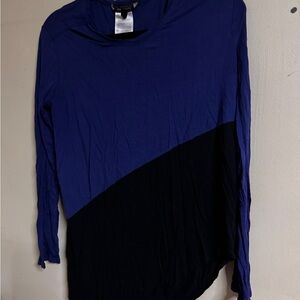 BCBGMaxAzria Two-Tone Navy and Black Diagonal Long Sleeve Top